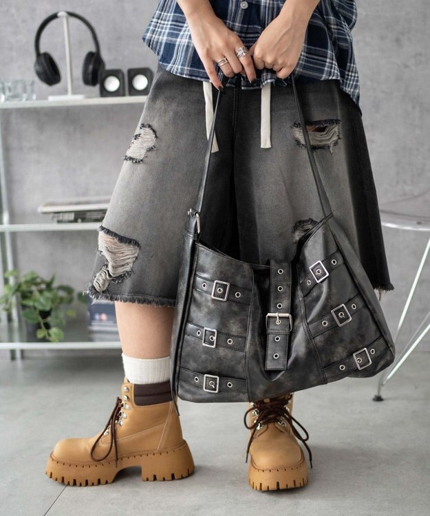 WEGO ベルトデザインBIGショルダー ブラック