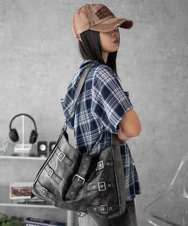 WEGO ベルトデザインBIGショルダー ブラック