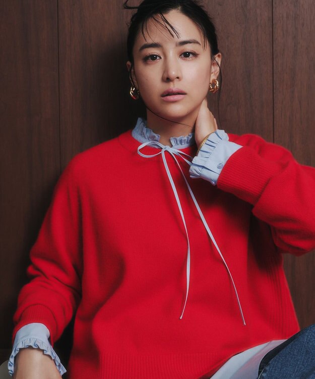 UNFILO フリルネック ブラウス サックス