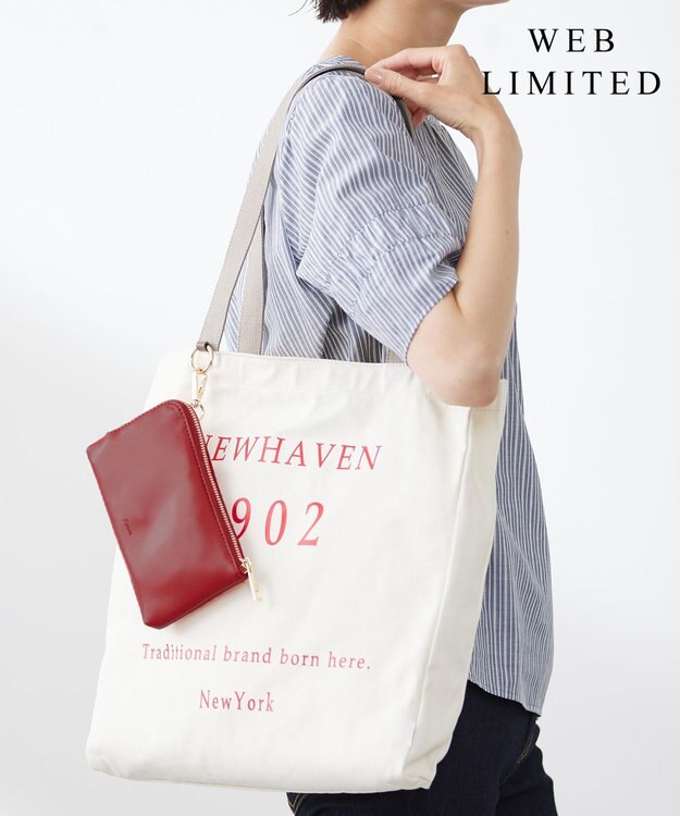 J.PRESS LADIES 【WEB限定カラーあり・A4サイズ収納可・セットアイテム】ポーチ付き PRINTED トート バッグ レッド系