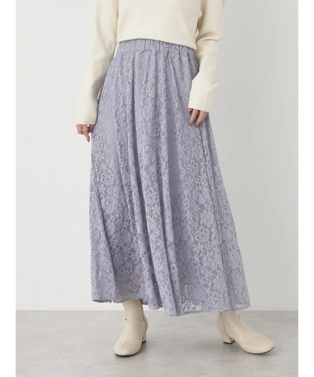 earth music&ecology 起毛レースフレアスカート Grayish Blue