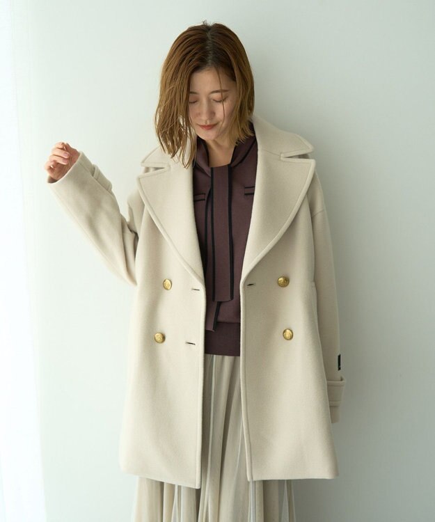 YECCA VECCA ウール混ミドル丈Pコート Dark Navy