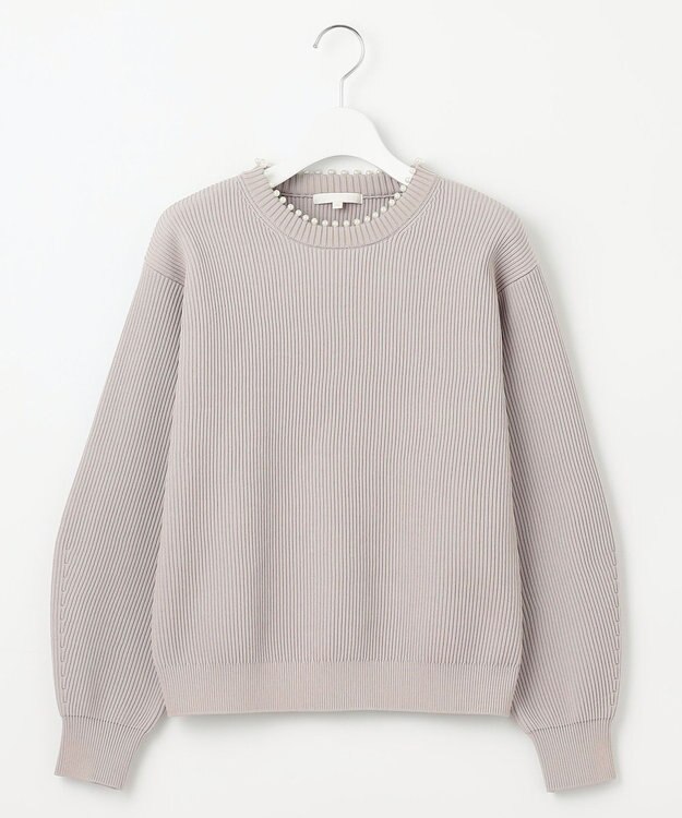 自由区 L 【洗える】パールディティール クルーネックニット ライトグレー系