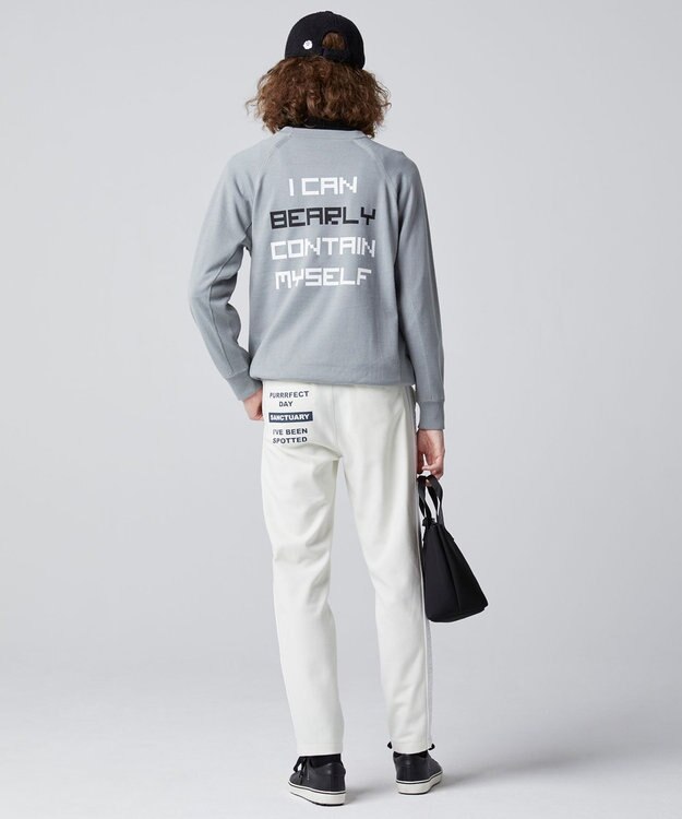 PW CIRCULUS 【MEN】【洗える】ベアスタンドモチーフ ラグランスリーブ クルーネック ニット ライトグレー系