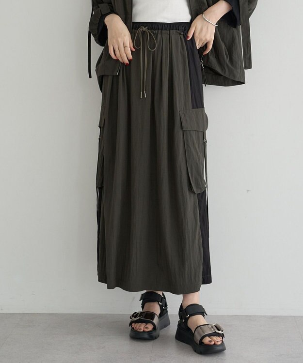 YECCA VECCA 【UVカット/接触冷感/遮熱】COOLカーゴロングスカート Charcoal Gray