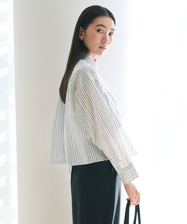 UNFILO シアークロップドシャツ モノトーンストライプ