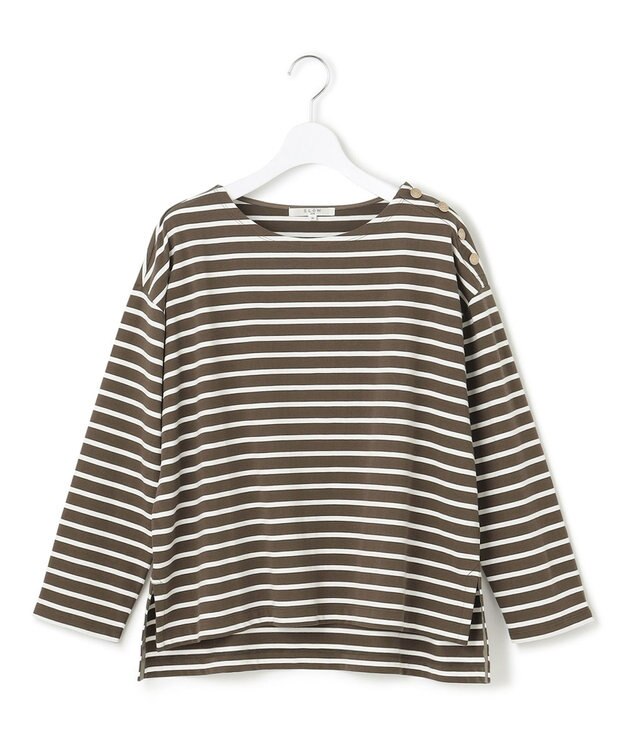 23区 S 【SLOW/一部店舗限定】ギザコットンボーダー ラウンドネックカットソー モカxオフホワイトボーダー