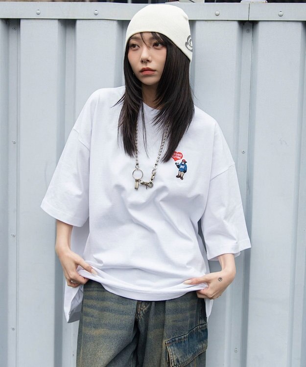 WEGO 【ユニセックス着用ITEM/SMLサイズ展開】別注BENDAVISワンポイントT（SS） ホワイト