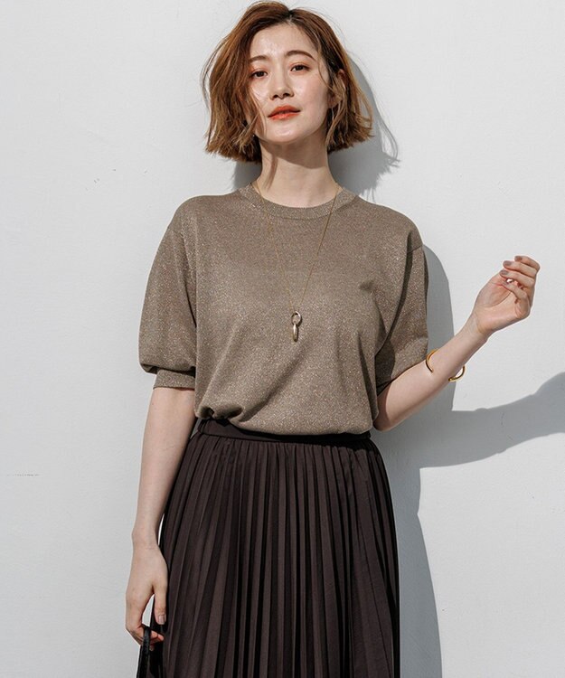 23区 【先行予約】オータムメタリック パフスリーブ ニット Tシャツ ゴールド系