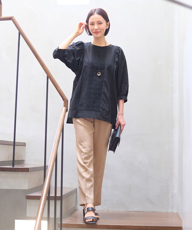 自由区 【接触冷感・速乾・UVケア・撥水・防シワ・XSサイズあり】リネンライクツィルテーパード パンツ キャメル系