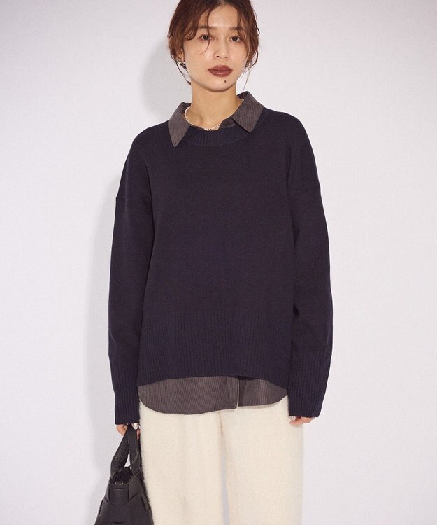 Green Parks ふわもっちニットプルオーバー Navy