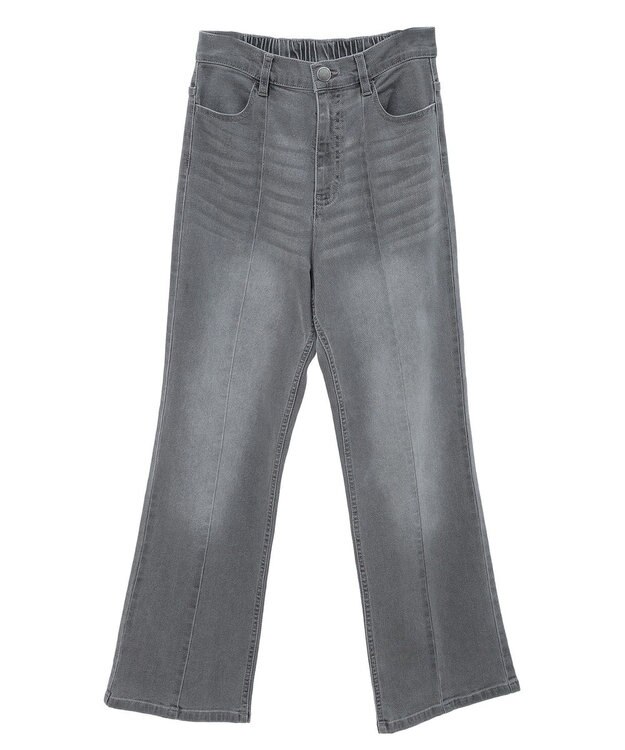 Green Parks ＧＵＭストレッチデニムセンター切替ストレートフレアパ Black