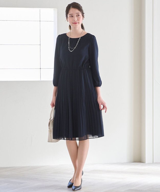ANY SIS 【洗える】フェミニンプリーツ ワンピース ネイビー