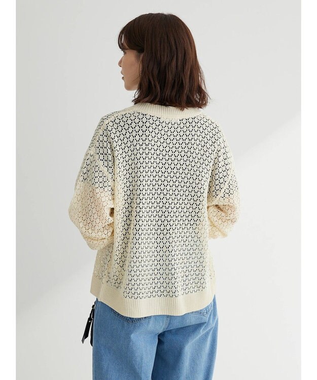 Green Parks 洗えるすかし編みニットカーディガン Off White