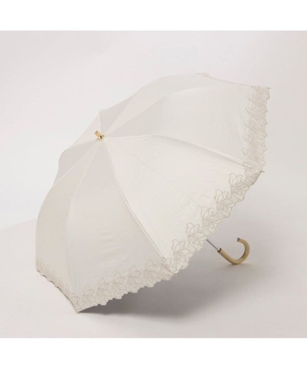 UNBILLION カシュネ cachenez / PUフラワーラメ刺繍トップレス2段折りたたみ傘 ホワイト