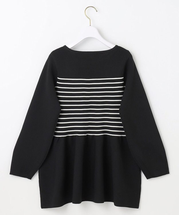 ANY SIS 【洗える】スポンディッシュペプラム ニット ブラック×オフ