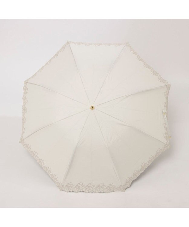UNBILLION カシュネ cachenez / PUフラワーラメ刺繍トップレス2段折りたたみ傘 ホワイト