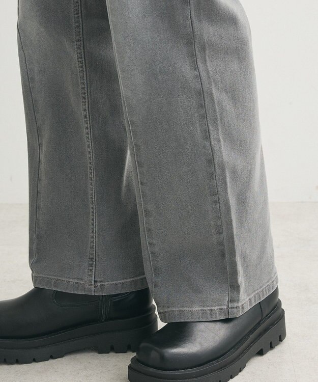 Green Parks ＧＵＭストレッチデニムセンター切替ストレートフレアパ Black