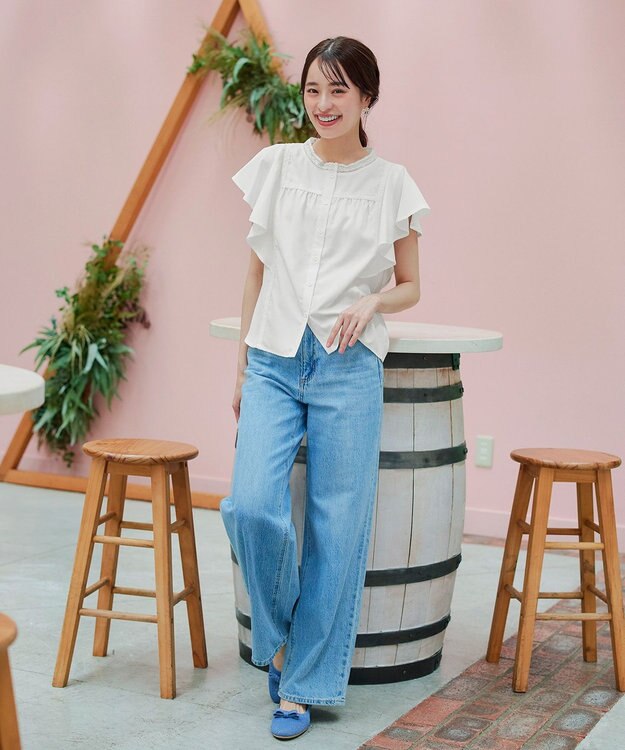 Tiaclasse L 【洗える】フレアスリーブレースブラウス オフホワイト