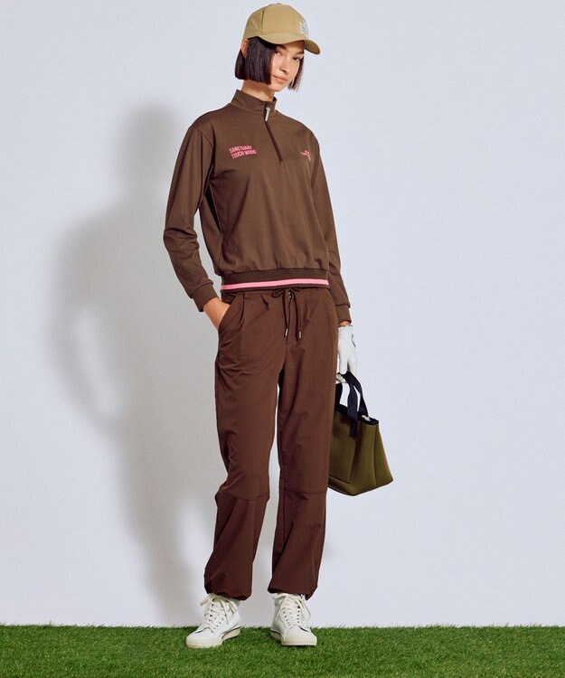 PW CIRCULUS 【吸水速乾 / UV遮蔽率99.5% UVカット / ストレッチ】【WOMEN】ハーフジップロングスリーブモックネックT ゴルフウェア レディース ダークブラウン系