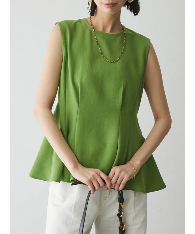Green Parks AnriettMusee ノースリーブタックペプラムブラウス Green