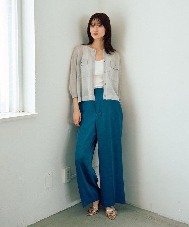YECCA VECCA ヴィンテージサテンストレートパンツ Blue Green