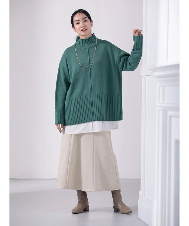 Green Parks 洗える　バックスリットニットプルオーバー Green