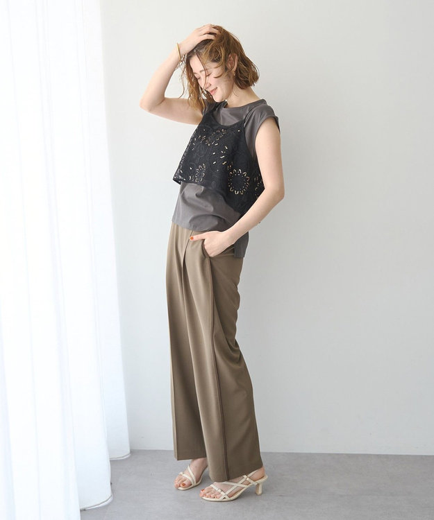 YECCA VECCA 【2点SET】刺繍メッシュキャミセットコットンTee Black