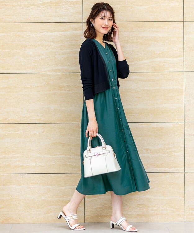 ANY SIS 【洗える】フロントボタンギャザー ワンピース ダークグリーン