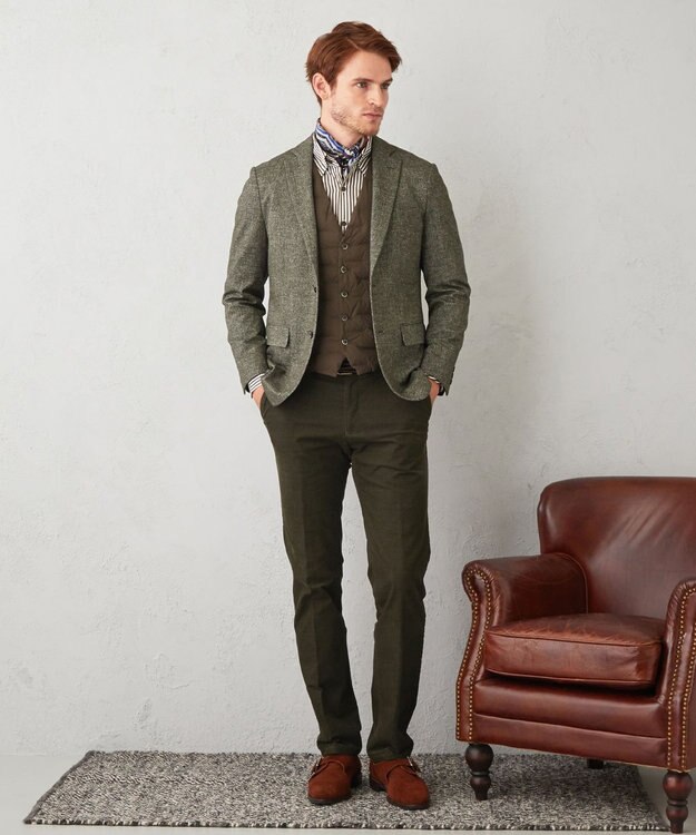 JOSEPH ABBOUD 【キングサイズ・ストレッチ】フランネルジャージ ジャケット ダークブラウン系