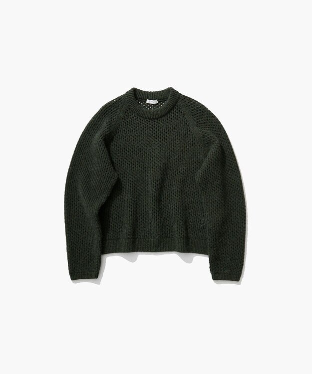 ATON WOOL CASHMERE ALPACA | メッシュクルーネックセーター KHAKI