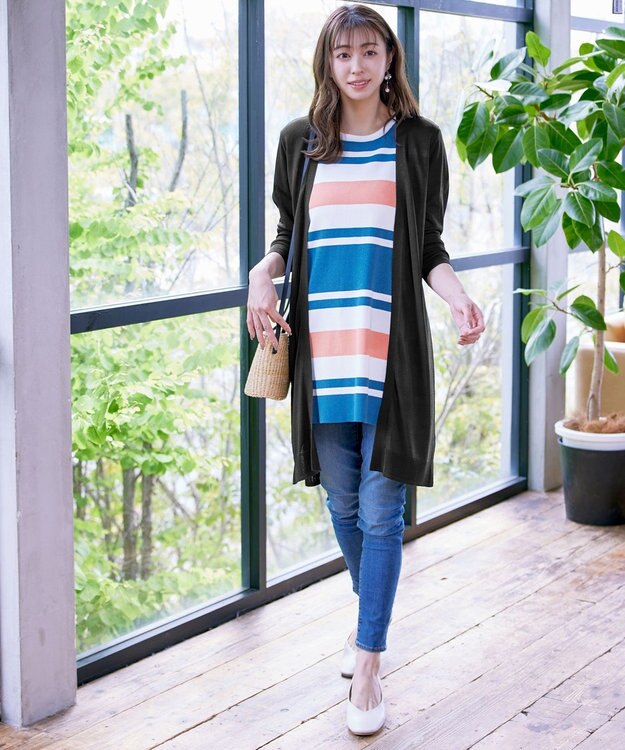 Tiaclasse 【洗える】バックリブプリーツ編みロングカーディガン ブラック