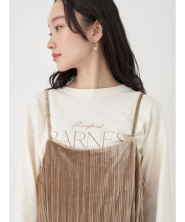 earth music&ecology ベロアプリーツキャミワンピース Beige