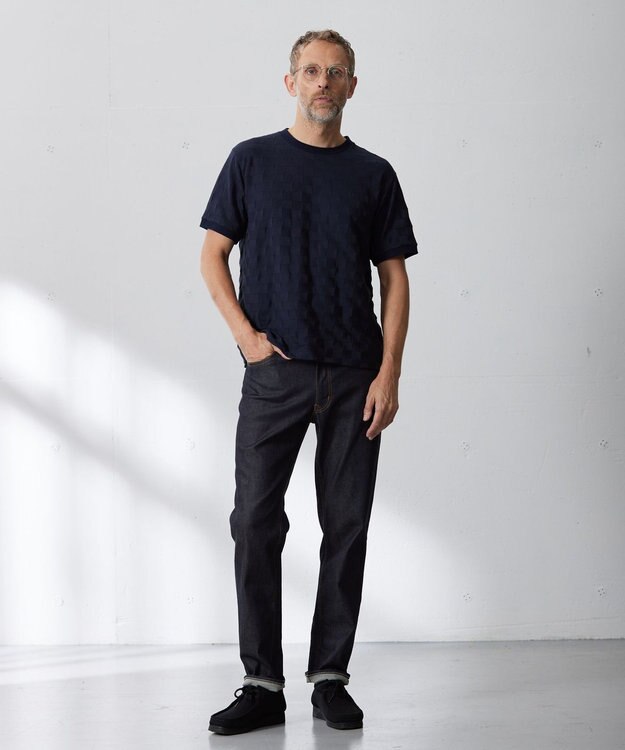 J.PRESS MEN ブロックリンクス クルーネック Tシャツ ネイビー系