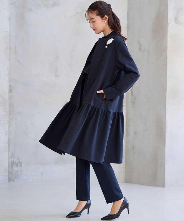 組曲 S 【KUMIKYOKU NAVY】ダブルクロスストレッチ ノーカラーコート ネイビー系