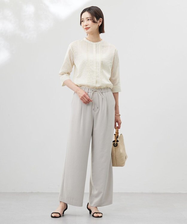 J.PRESS LADIES 【洗える・接触冷感・吸水速乾】Lightジョーゼット ワイド パンツ グレージュ系