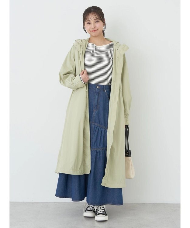 earth music&ecology テックフードロングコート Light Khaki