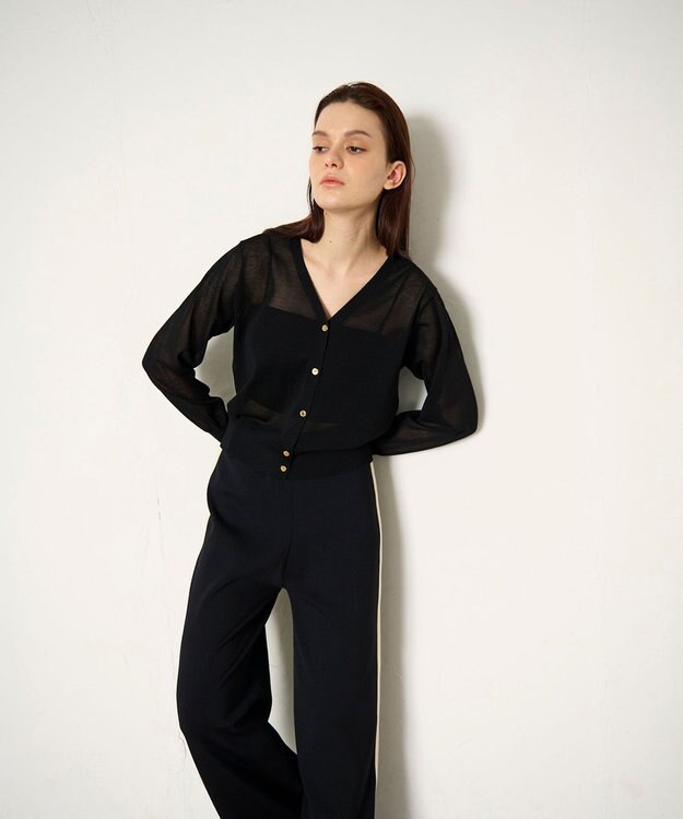 GRACE CONTINENTAL ラインVネックニットカーディガン ブラック