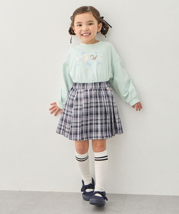 ANY KIDS 【綿100%】ネコアソート 長袖Tシャツ ミント