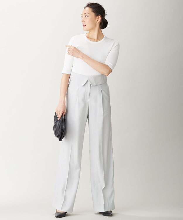 ICB 【洗える】Rib 5分袖 カットソー アイボリー系