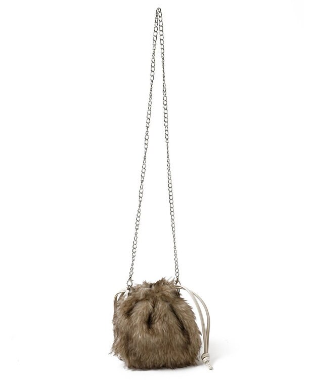 WEGO ファー巾着チェーンショルダー ブラウンその他