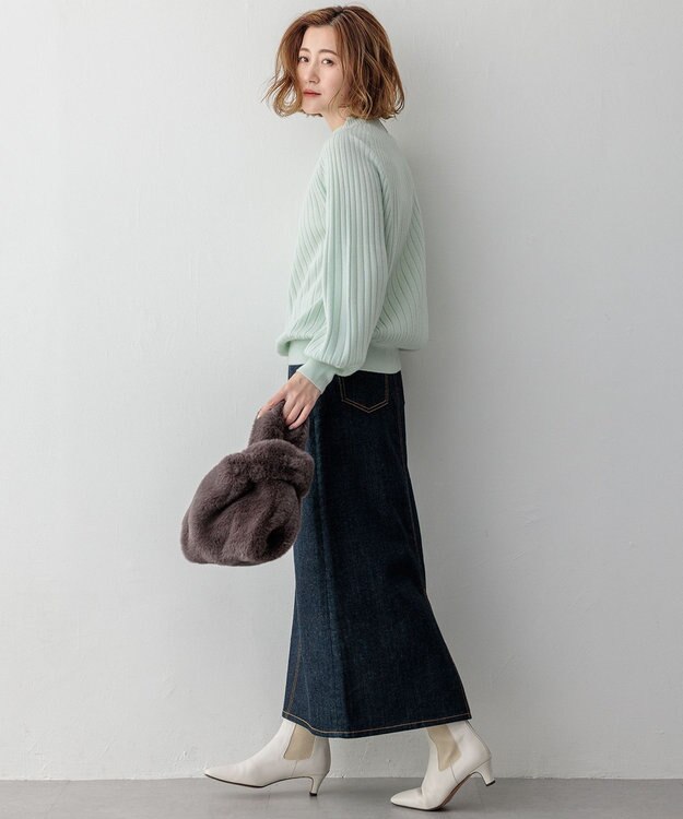 23区 S セミウーステッド モックネック ニット スモーキーグリーン系