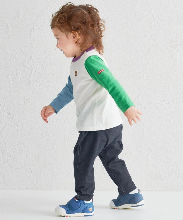 MIKI HOUSE HOT BISCUITS 【70-120cm】【Everyday Series】ワンポイント 長袖Tシャツ 白×ブルー