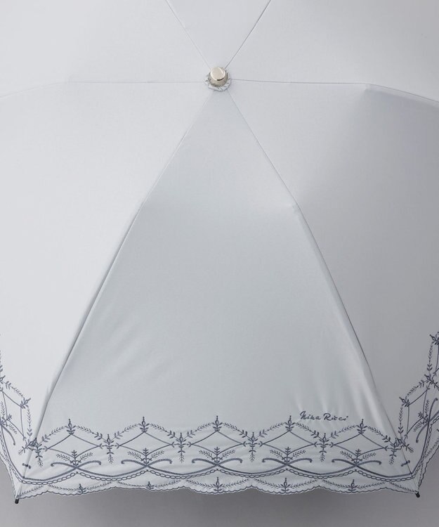 AURORA NINA RICCI （ニナリッチ)  幾何レース風 刺しゅう晴雨兼用パラソル（クイックオープン折り畳み・ミニ傘） シルバーグレー