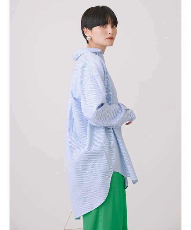 AMERICAN HOLIC ＵＶカット加工バックタックシャツチュニック Stripe Sax