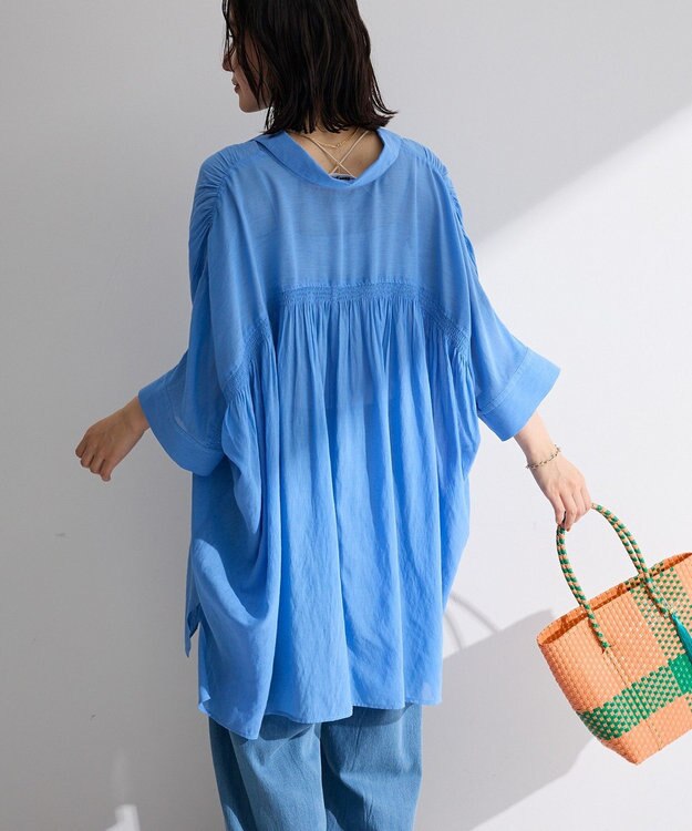 Green Parks スラブシアーシャツチュニック Blue