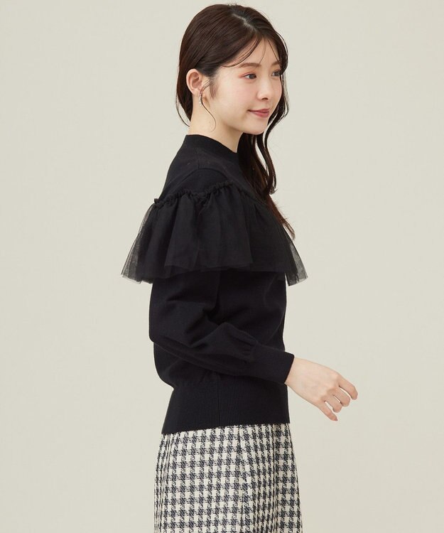 ANY SIS 【洗える】フリルチュールコンビ ニット ブラック