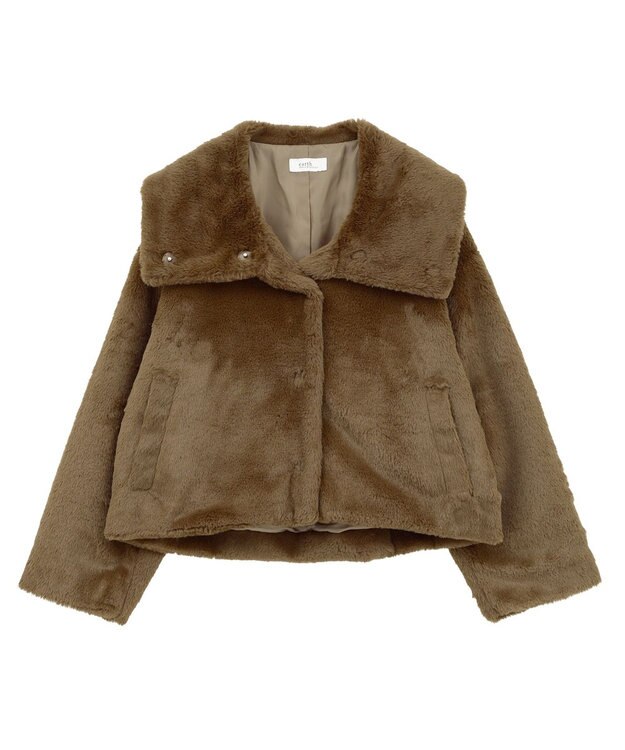 earth music&ecology ファーショートブルゾン Brown