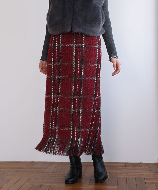 Green Parks ・ＳＵＧＡＲ　ＳＰＯＯＮ　チェックフリンジスカート Bordeaux