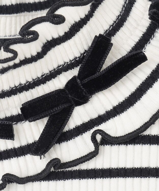 ANY KIDS 襟リボンカットソー ブラック×オフホワイト（ボーダー）